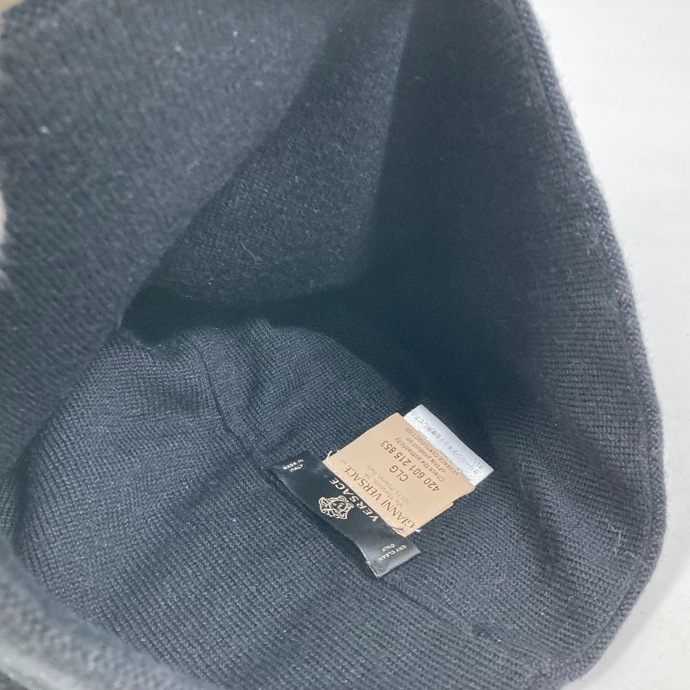 VERSACE Knit hat Wool, Silk black logo Women Used Authentic