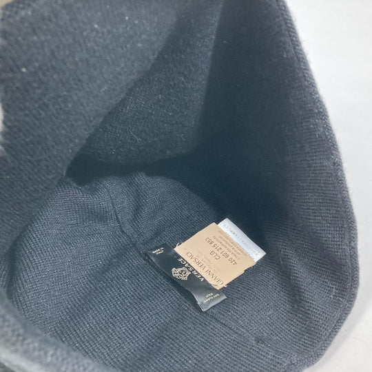 VERSACE Knit hat Wool, Silk black logo Women Used Authentic