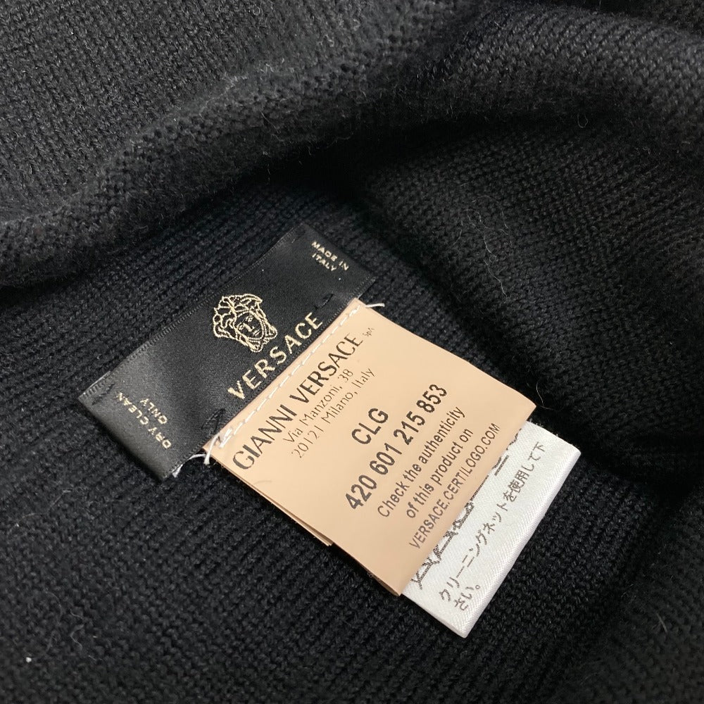 VERSACE Knit hat Wool, Silk black logo Women Used Authentic