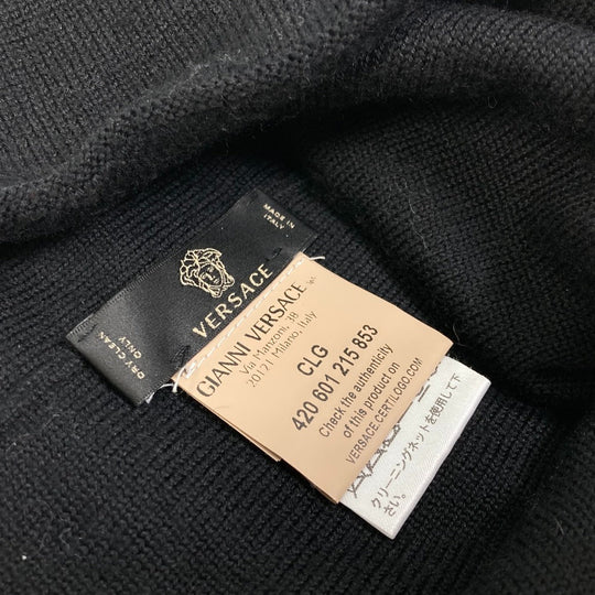 VERSACE Knit hat Wool, Silk black logo Women Used Authentic