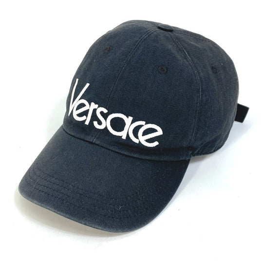 VERSACE cap cotton black By color logo Women 58 Used Authentic