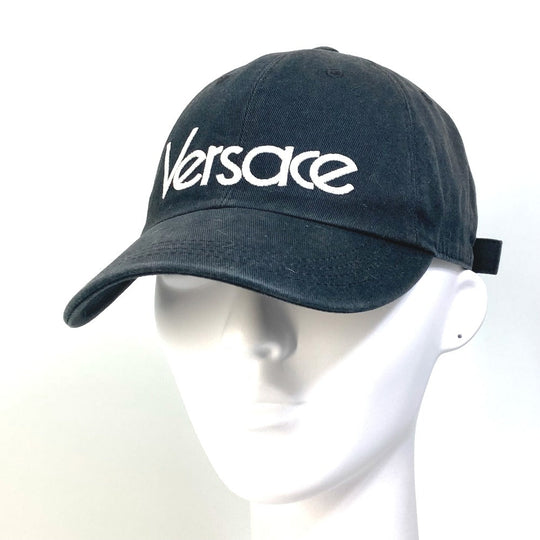 VERSACE cap cotton black By color logo Women 58 Used Authentic