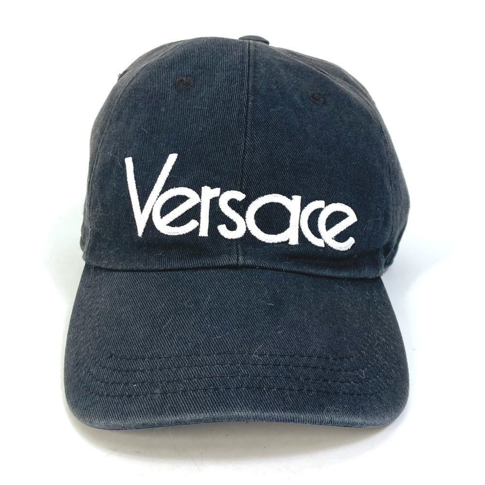 VERSACE cap cotton black By color logo Women 58 Used Authentic