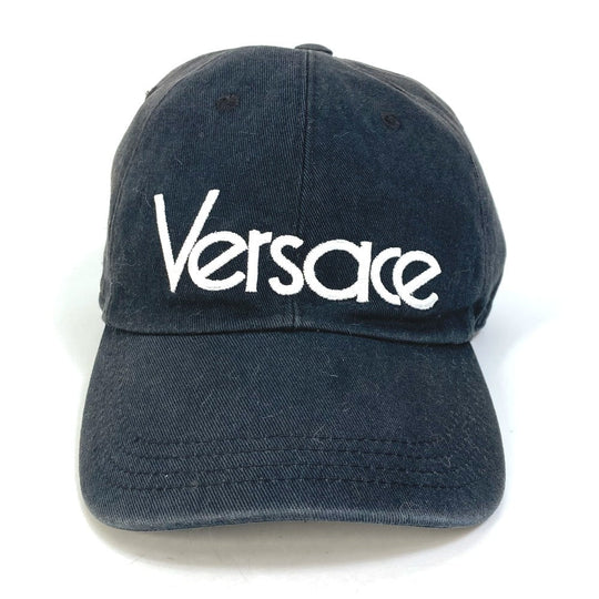 VERSACE cap cotton black By color logo Women 58 Used Authentic