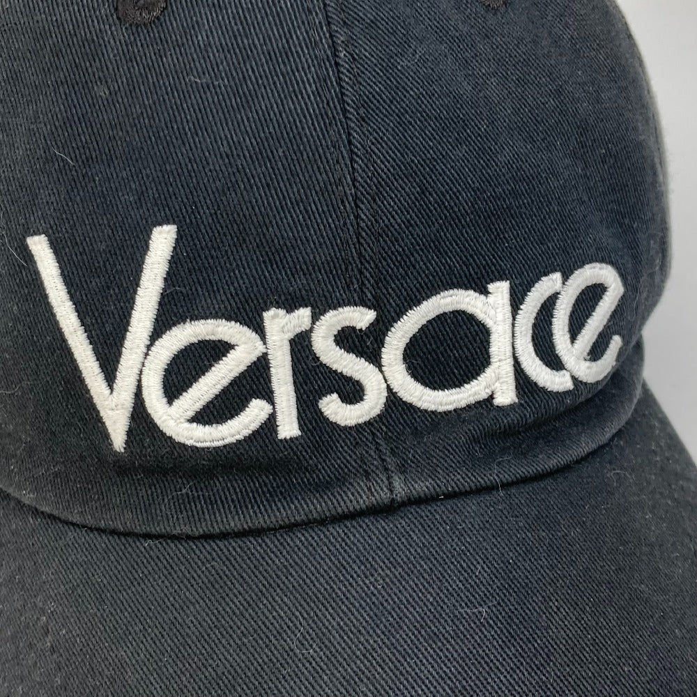 VERSACE cap cotton black By color logo Women 58 Used Authentic