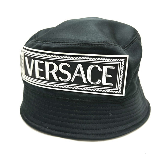 VERSACE hat polyester black Hat Hat Bucket Hat Bob Hat Rubber logo mens 57 Used Authentic