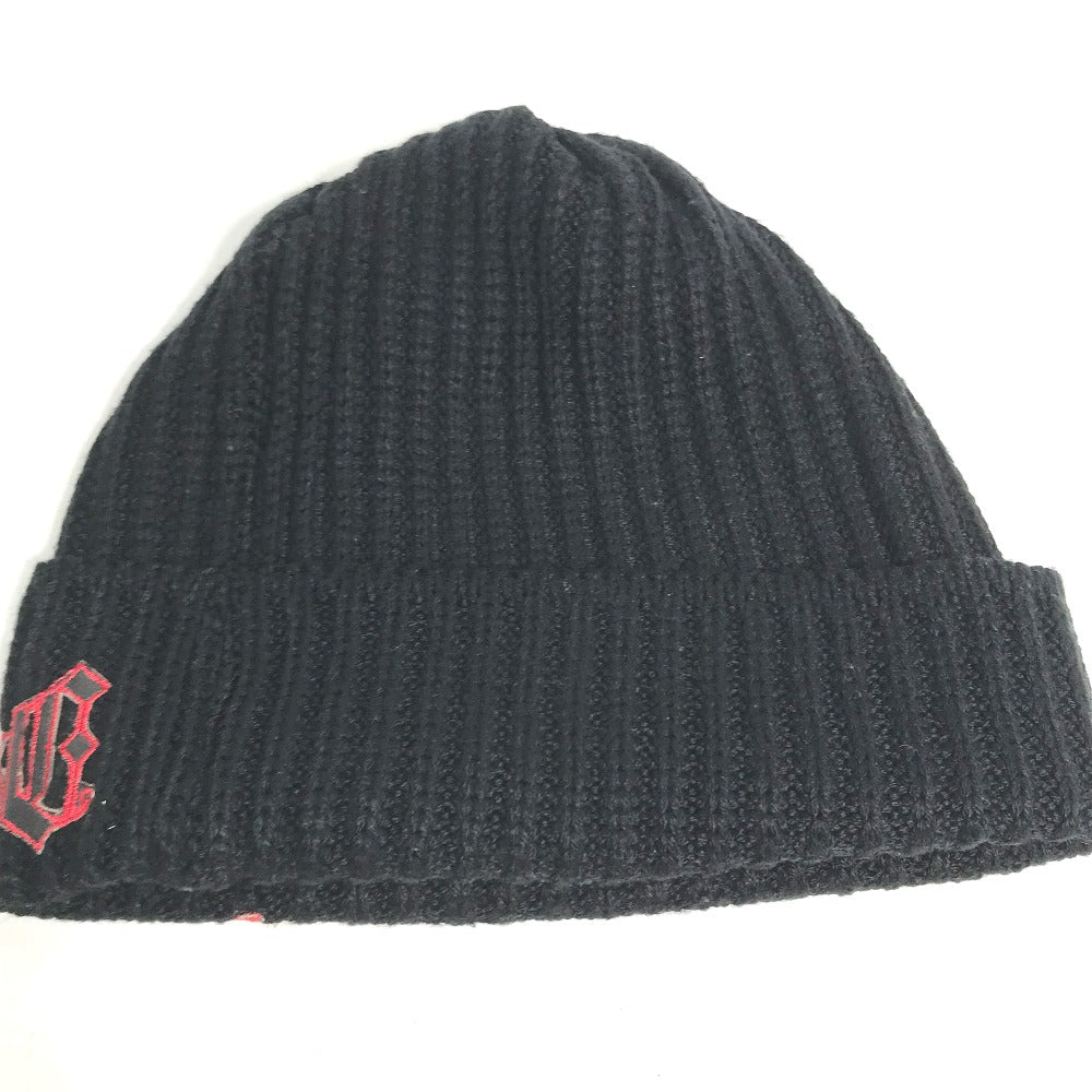 VERSACE Knit hat wool black logo mens Used Authentic