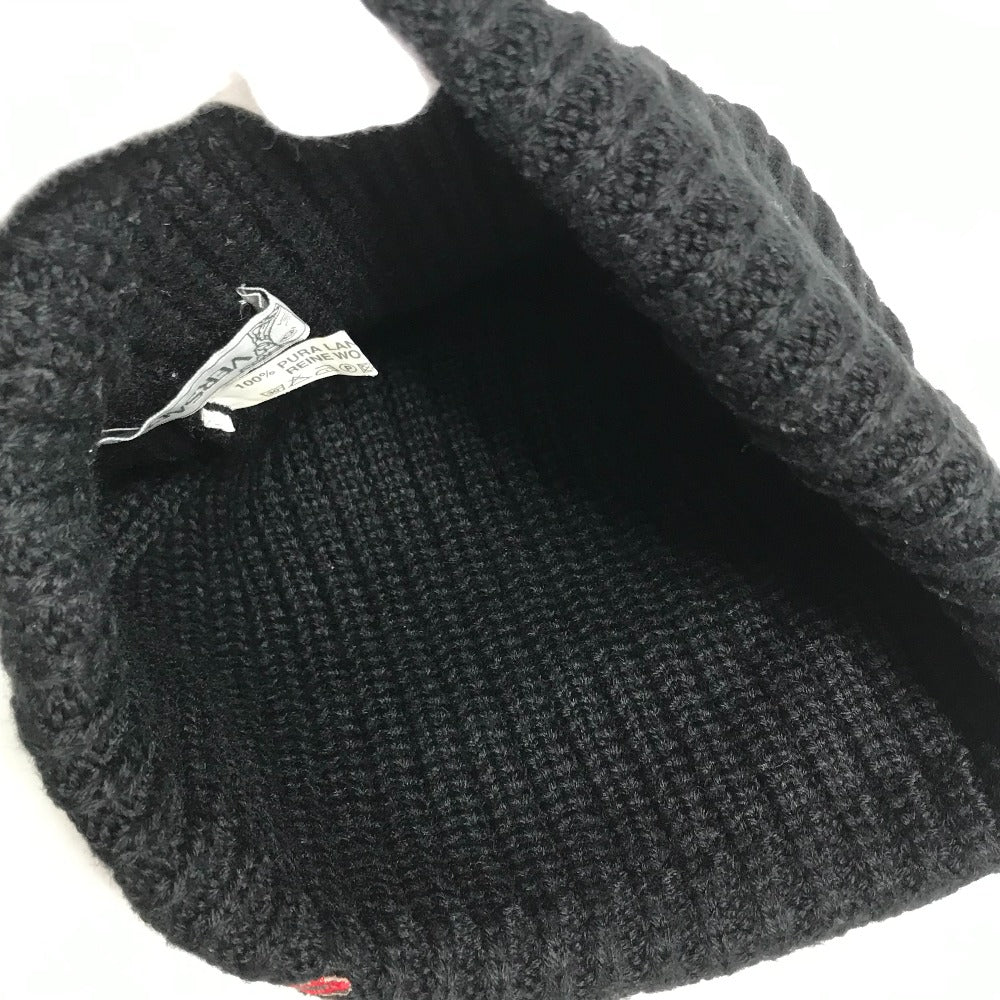 VERSACE Knit hat wool black logo mens Used Authentic