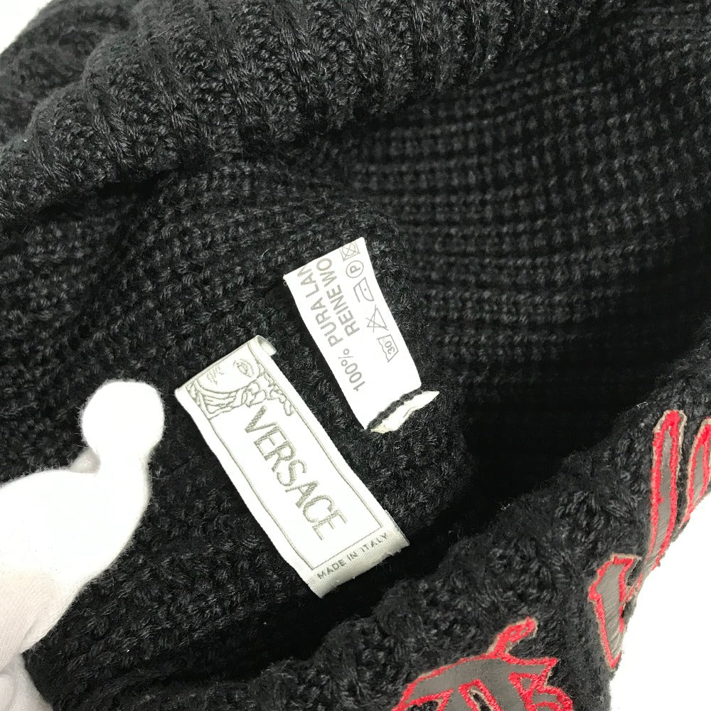 VERSACE Knit hat wool black logo mens Used Authentic
