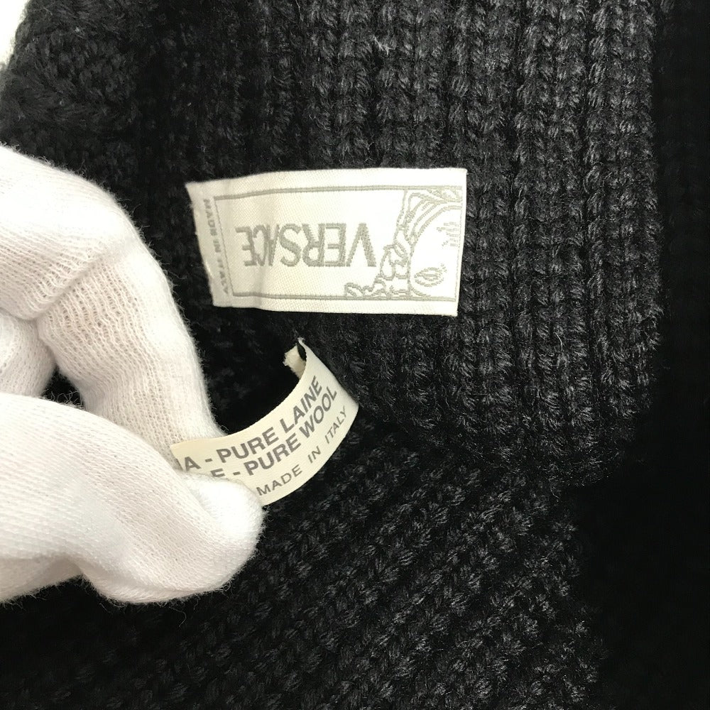 VERSACE Knit hat wool black logo mens Used Authentic