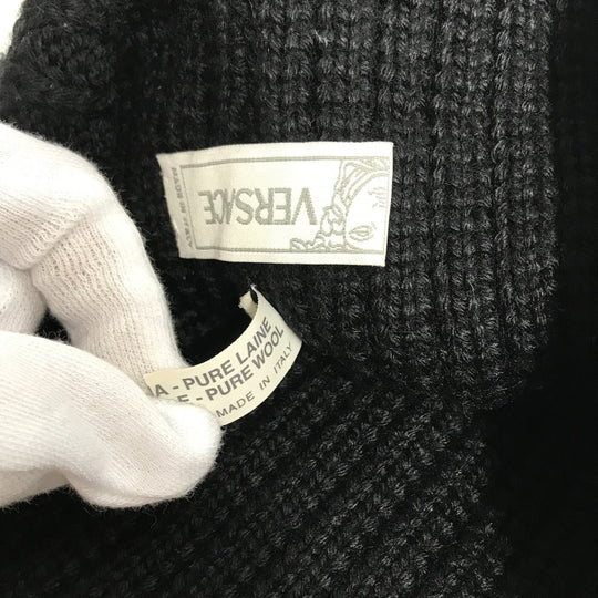 VERSACE Knit hat wool black logo mens Used Authentic