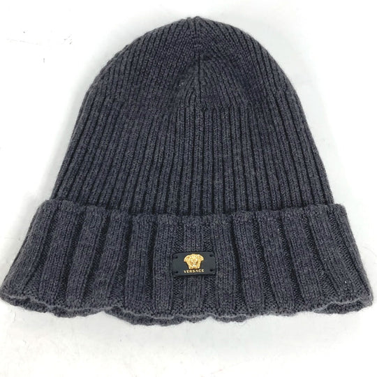 VERSACE Knit hat wool gray beanie hat knit hat knit cap Medusa Women Used Authentic