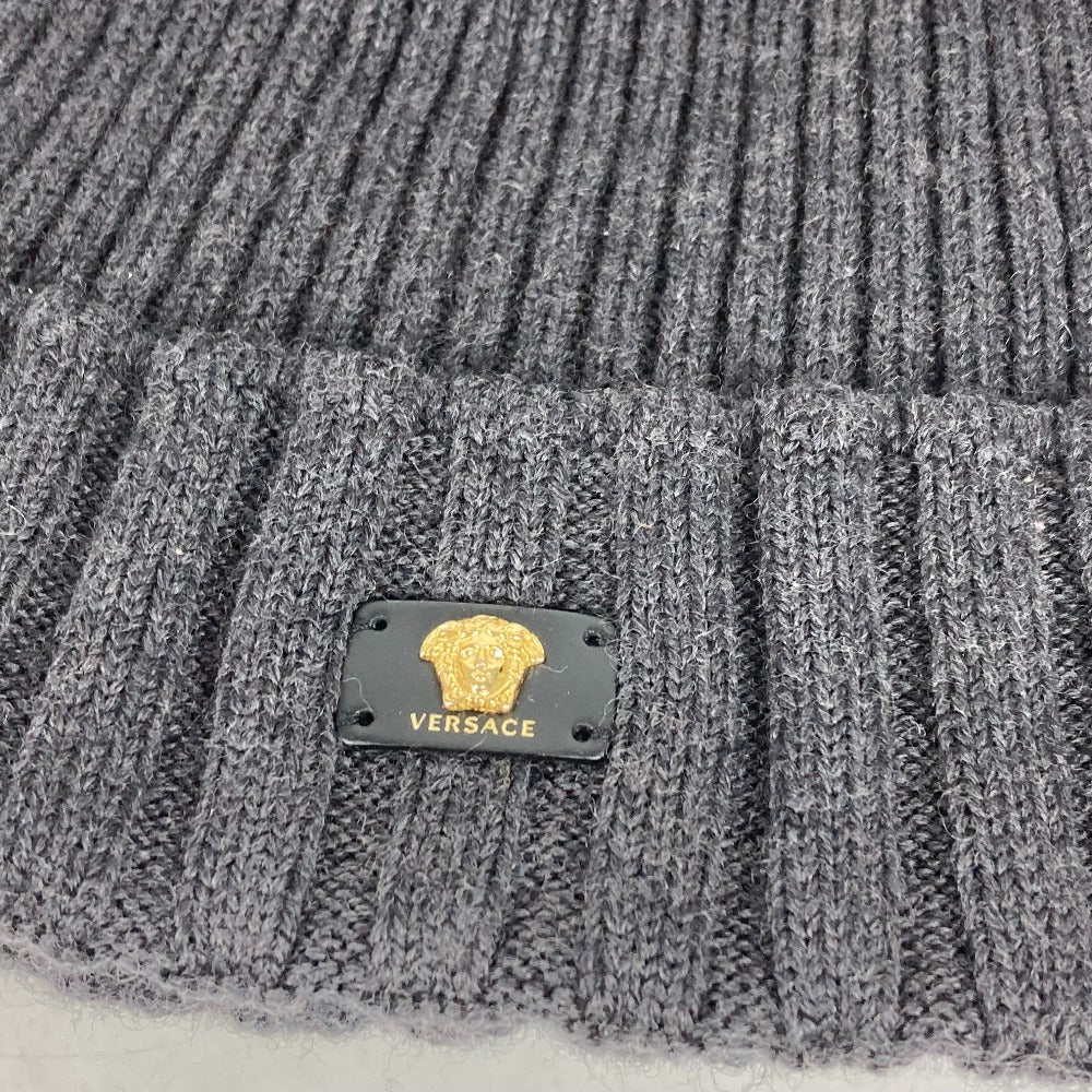 VERSACE Knit hat wool gray beanie hat knit hat knit cap Medusa Women Used Authentic