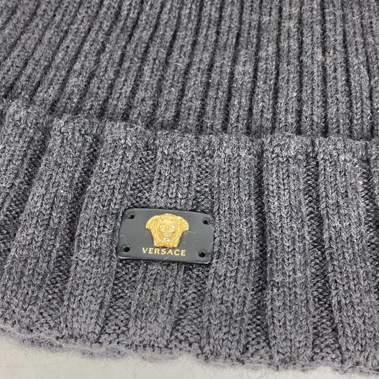 VERSACE Knit hat wool gray beanie hat knit hat knit cap Medusa Women Used Authentic