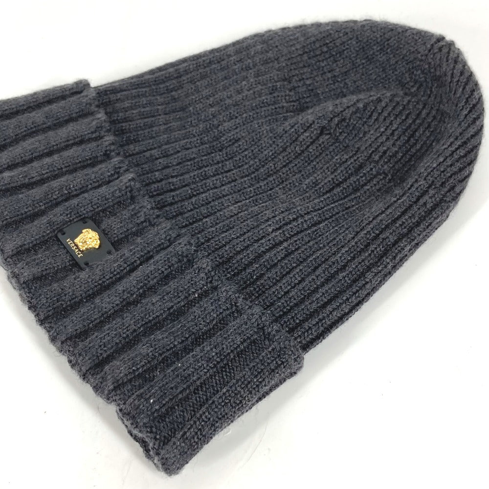 VERSACE Knit hat wool gray beanie hat knit hat knit cap Medusa Women Used Authentic