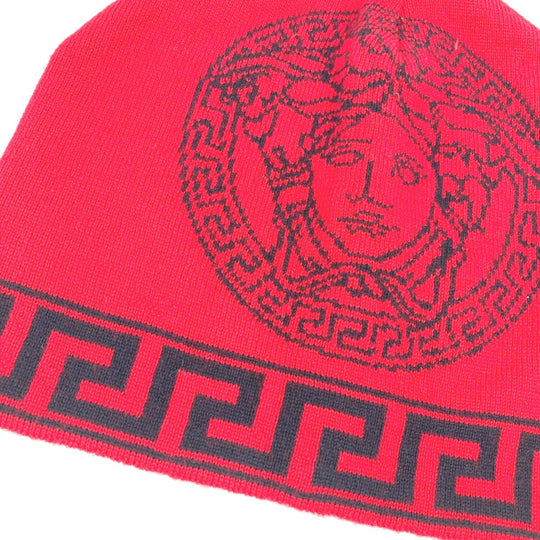 VERSACE Knit hat wool Red Medusa mens Used Authentic