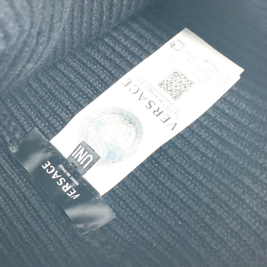 VERSACE Knit hat wool black logo mens Used Authentic