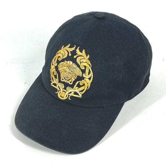 VERSACE cap cotton black Medusa logo mens 59 Used Authentic