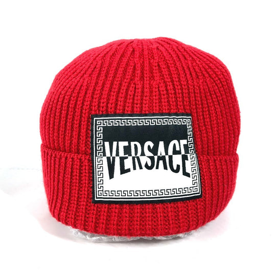 VERSACE Knit hat wool Red logo unisex(Unisex) Used Authentic