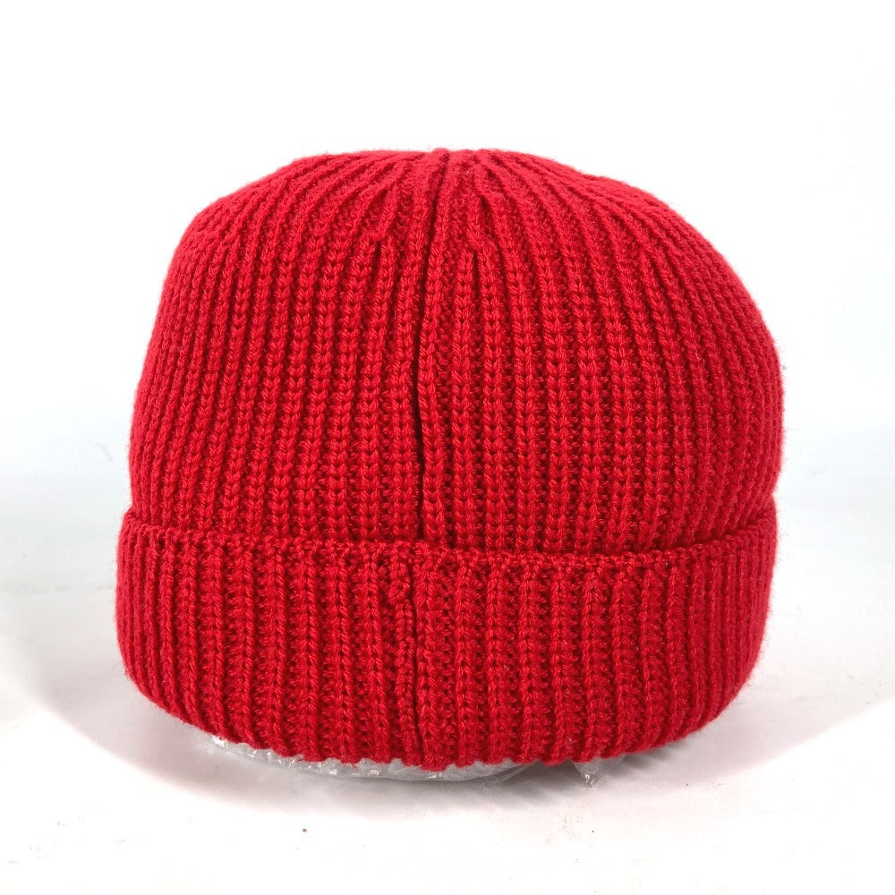 VERSACE Knit hat wool Red logo unisex(Unisex) Used Authentic