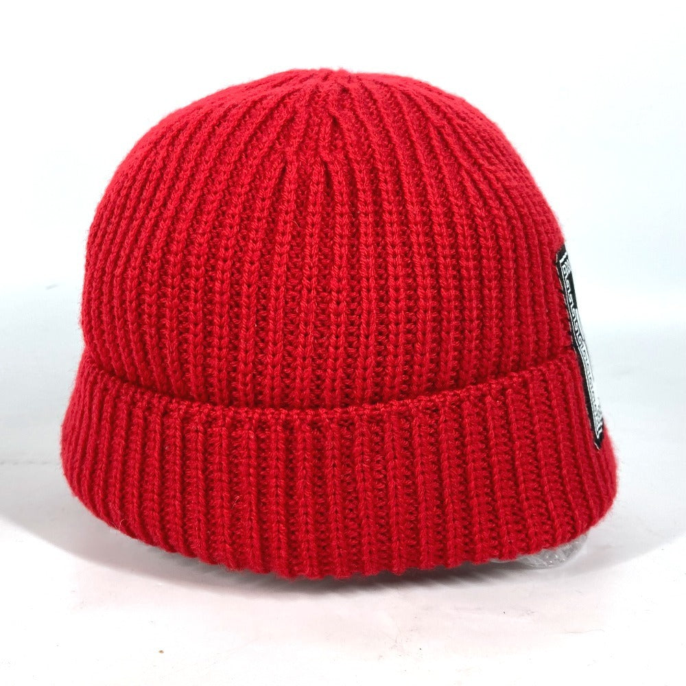 VERSACE Knit hat wool Red logo unisex(Unisex) Used Authentic