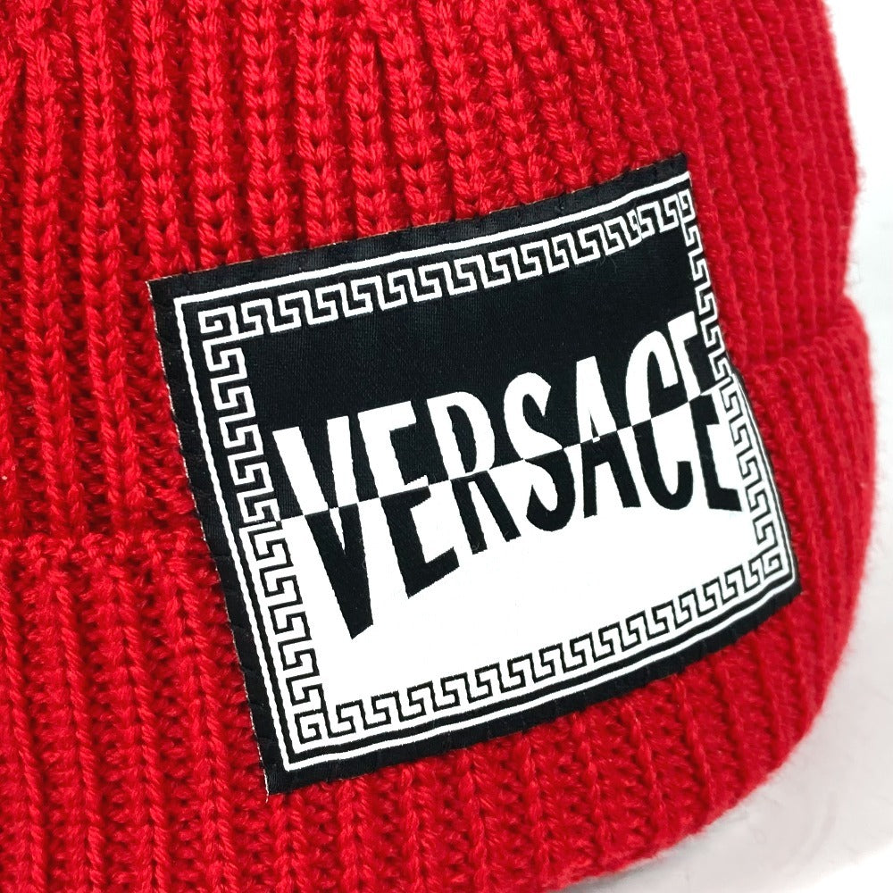 VERSACE Knit hat wool Red logo unisex(Unisex) Used Authentic