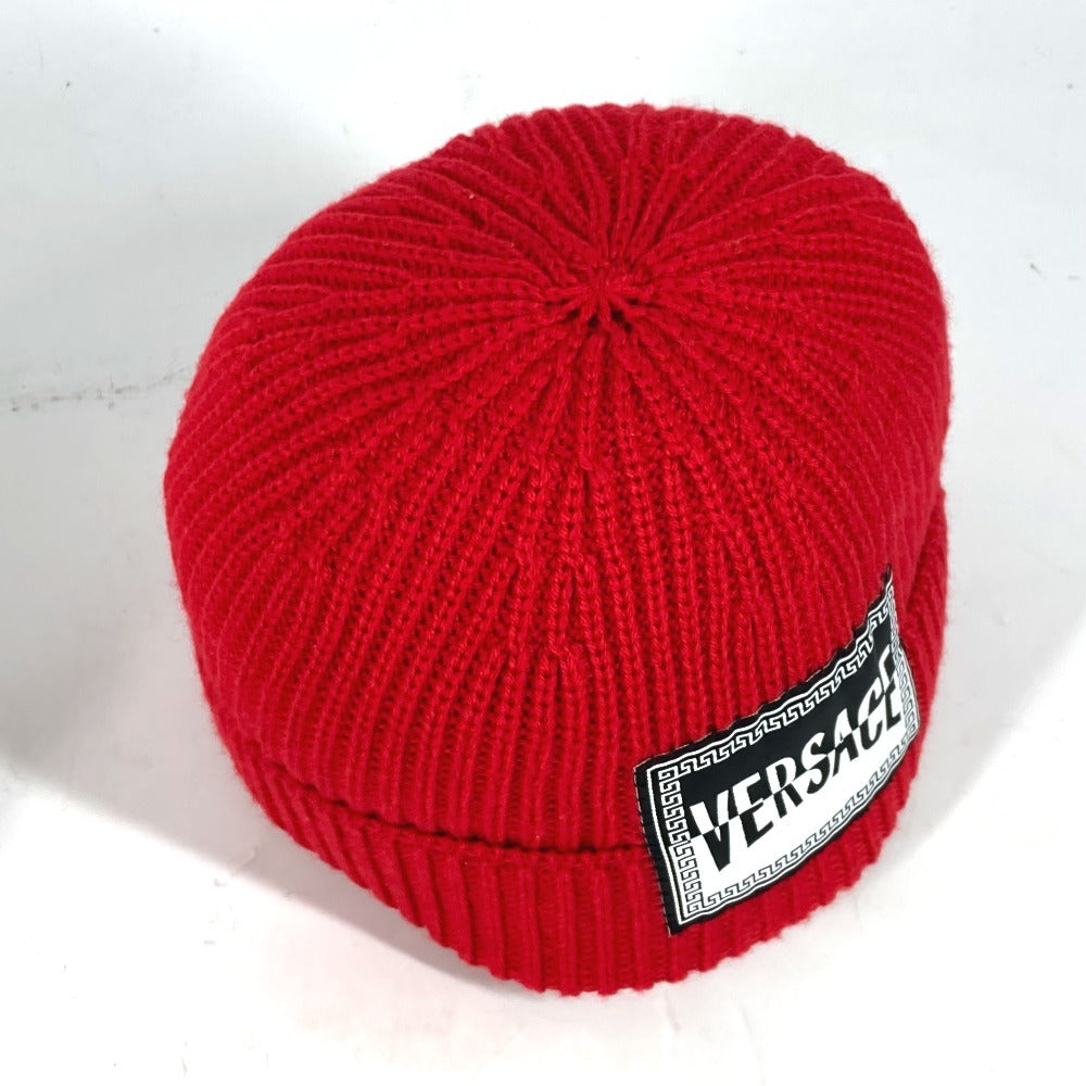 VERSACE Knit hat wool Red logo unisex(Unisex) Used Authentic