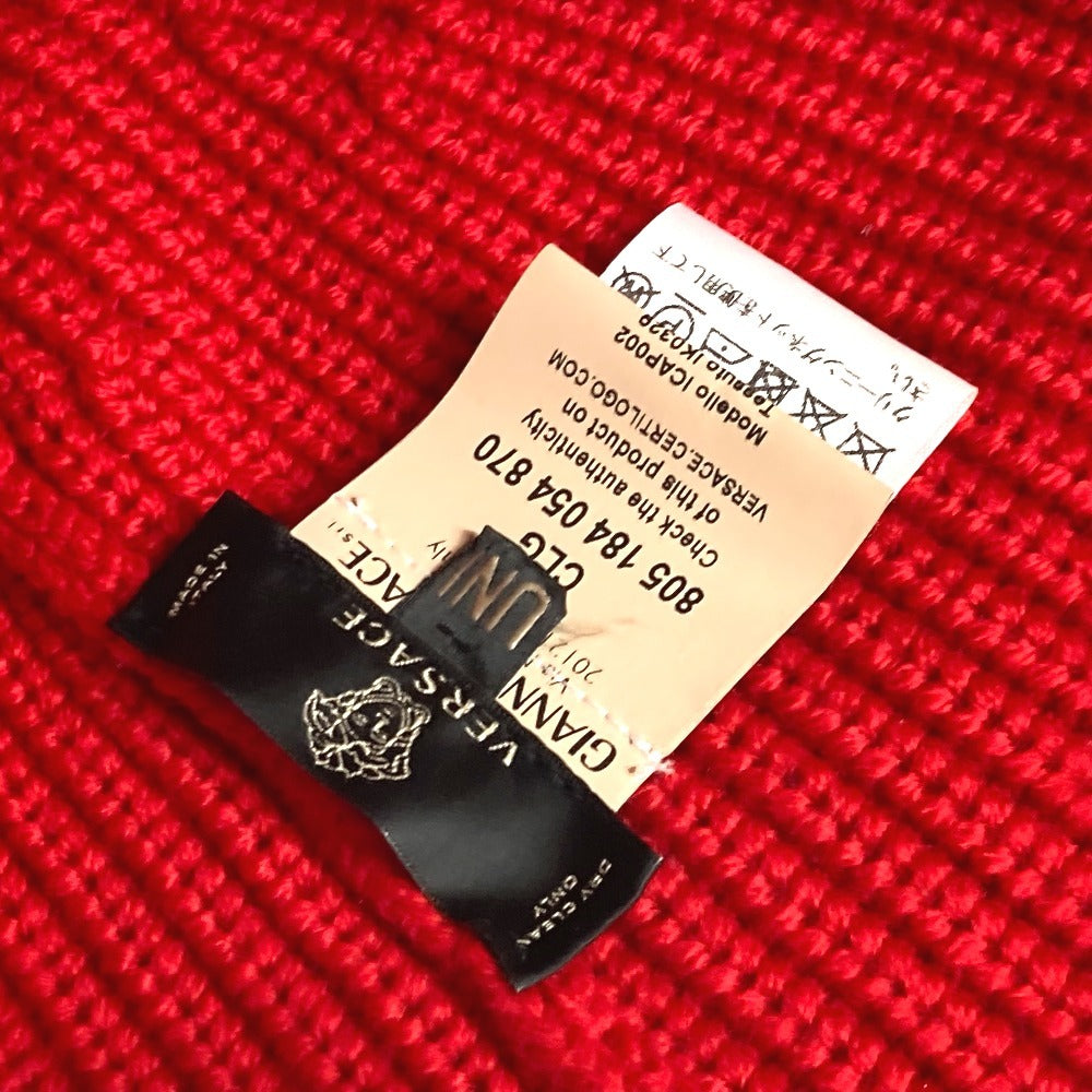 VERSACE Knit hat wool Red logo unisex(Unisex) Used Authentic