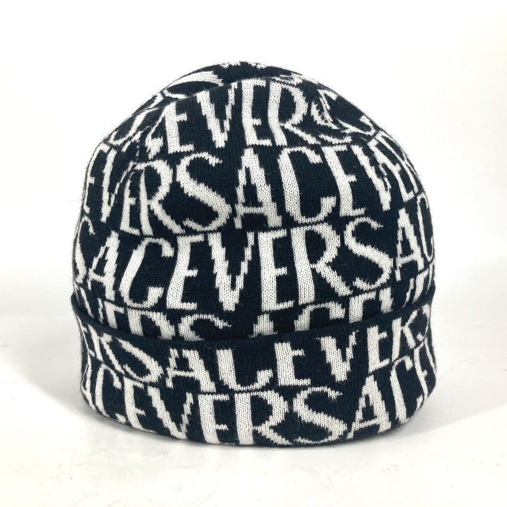 VERSACE Knit hat Wool, Cotton black All-over logo unisex(Unisex) Used Authentic