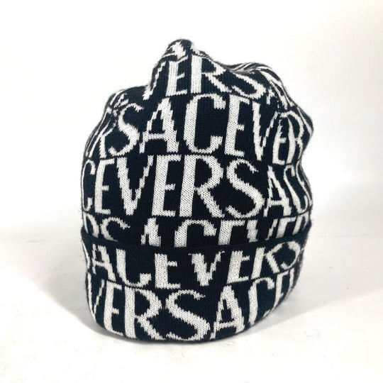 VERSACE Knit hat Wool, Cotton black All-over logo unisex(Unisex) Used Authentic