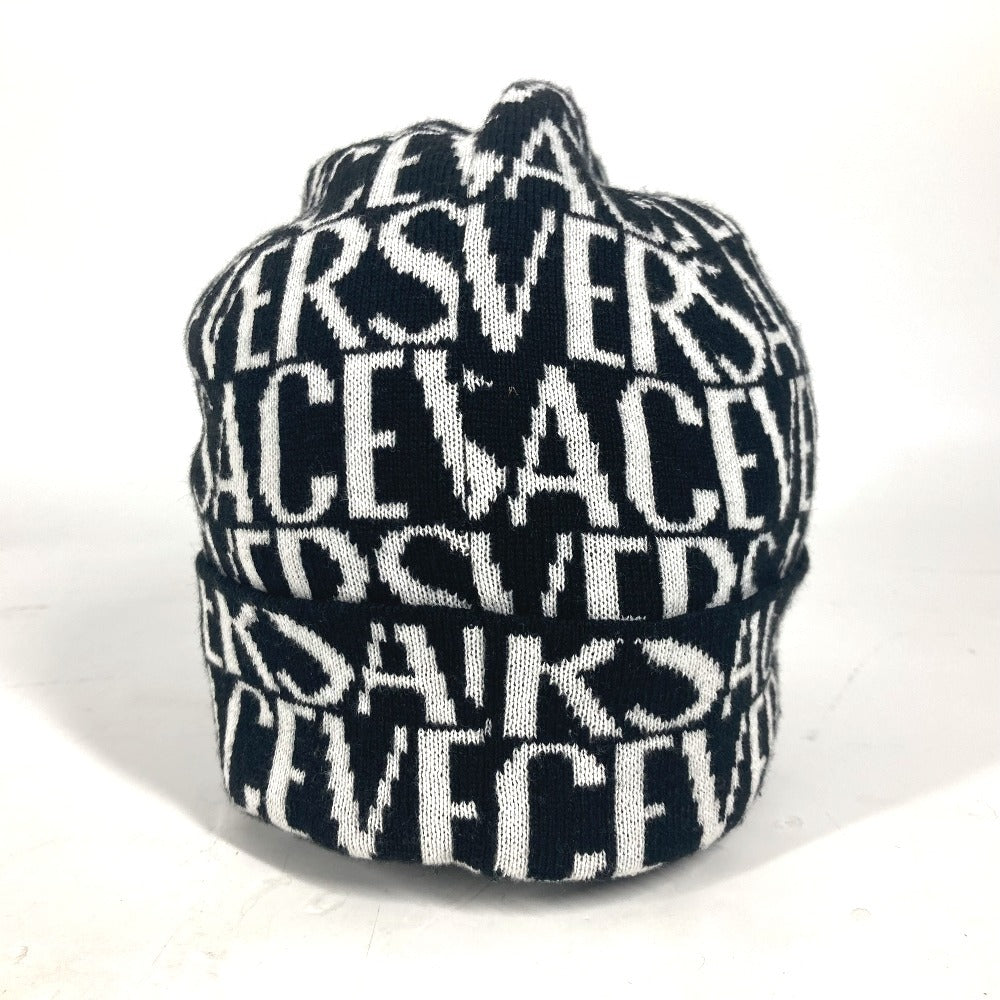 VERSACE Knit hat Wool, Cotton black All-over logo unisex(Unisex) Used Authentic