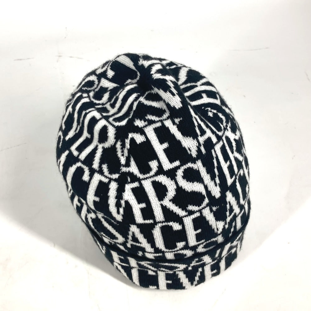 VERSACE Knit hat Wool, Cotton black All-over logo unisex(Unisex) Used Authentic