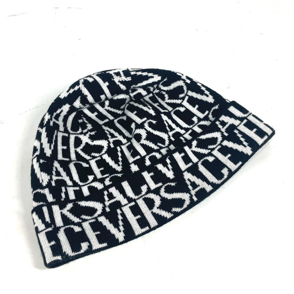 VERSACE Knit hat Wool, Cotton black All-over logo unisex(Unisex) Used Authentic