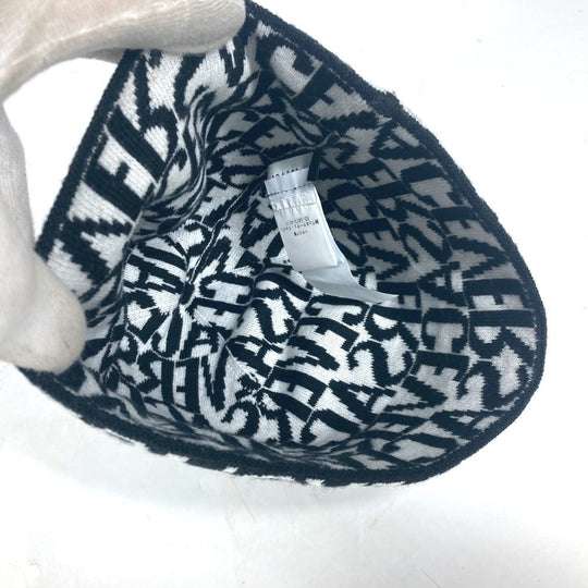 VERSACE Knit hat Wool, Cotton black All-over logo unisex(Unisex) Used Authentic