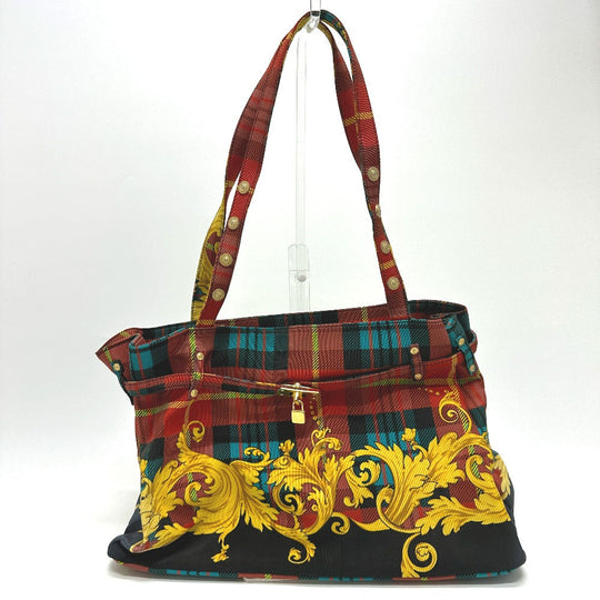 VERSACE Shoulder Bag cotton multicolor Tote Bag Shoulder bag Baroque Pattern Women Used Authentic