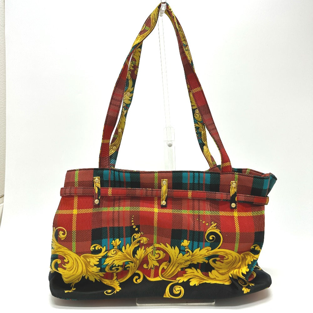 VERSACE Shoulder Bag cotton multicolor Tote Bag Shoulder bag Baroque Pattern Women Used Authentic