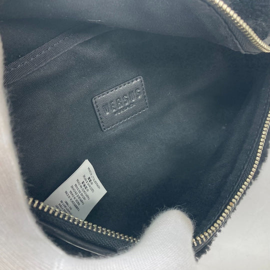 Versus Sling bag Fur, Leather black bag belt bag lion logo boa Women Used Authentic