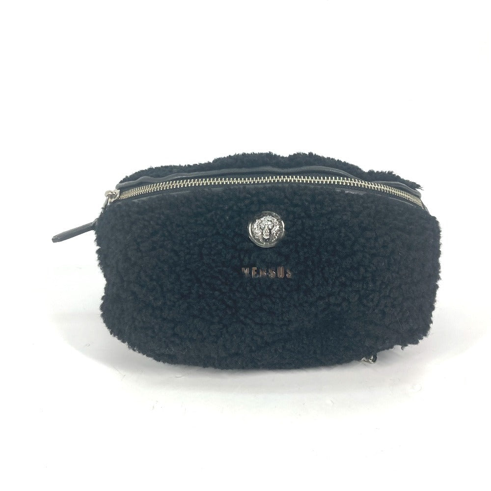 Versus Sling bag Fur, Leather black bag belt bag lion logo boa Women Used Authentic