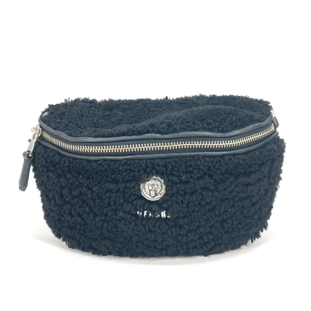 Versus Sling bag Fur, Leather black bag belt bag lion logo boa Women Used Authentic