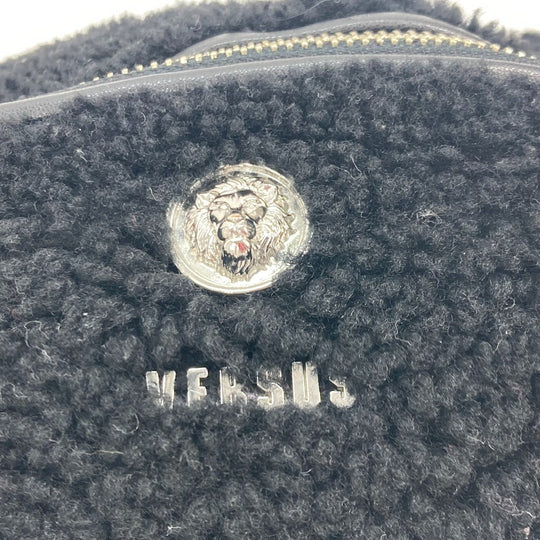Versus Sling bag Fur, Leather black bag belt bag lion logo boa Women Used Authentic