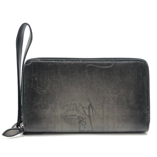 Berluti Long Wallet Purse leather black Calligraphy