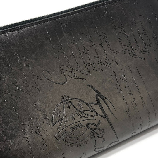 Berluti Long Wallet Purse leather black Calligraphy