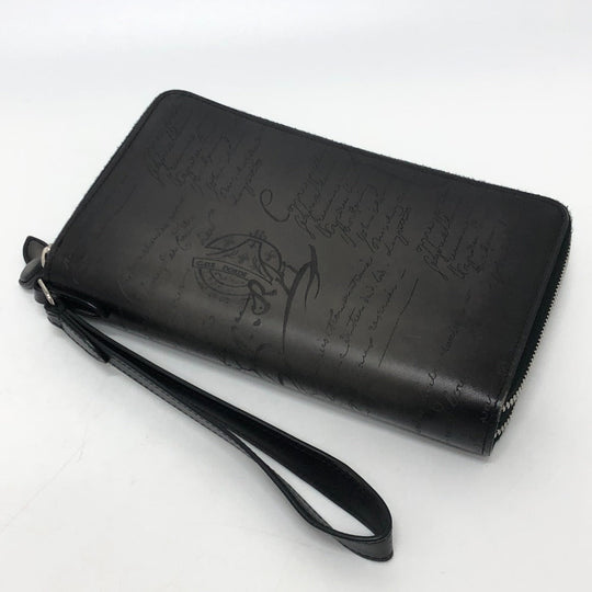 Berluti Long Wallet Purse leather black Calligraphy