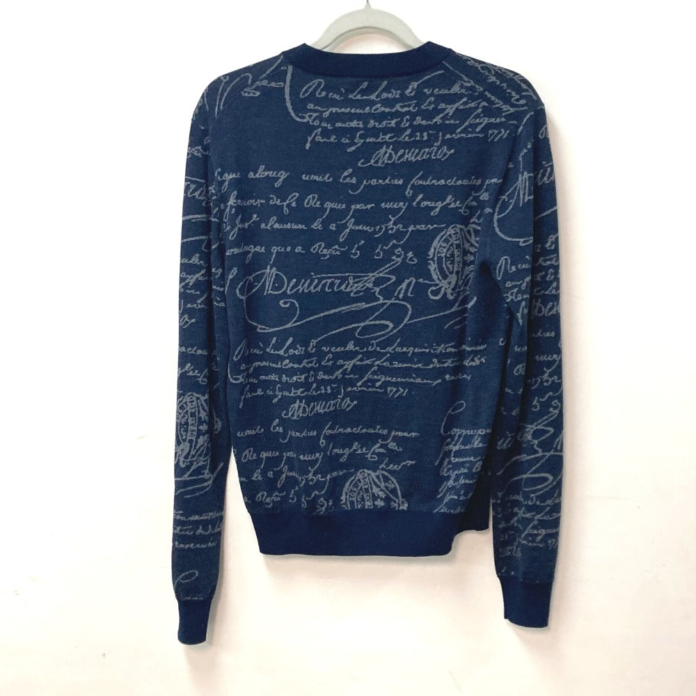 Berluti sweater R19KRL135 wool Navy long sleeve apparel tops knits All-over pattern with language logo mens S Used Authentic