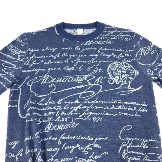 Berluti sweater R19KRL135 wool Navy long sleeve apparel tops knits All-over pattern with language logo mens S Used Authentic