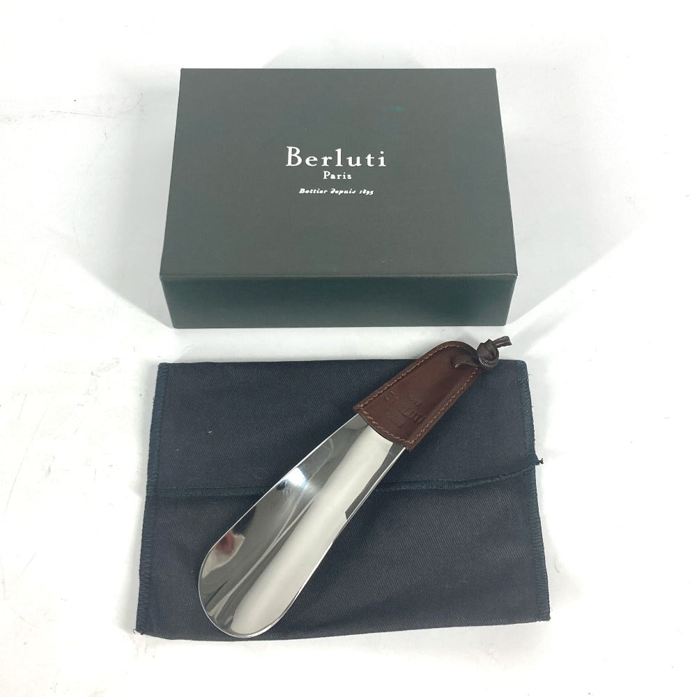 Berluti Shoehorn Metal, Leather Silver logo shoehorn