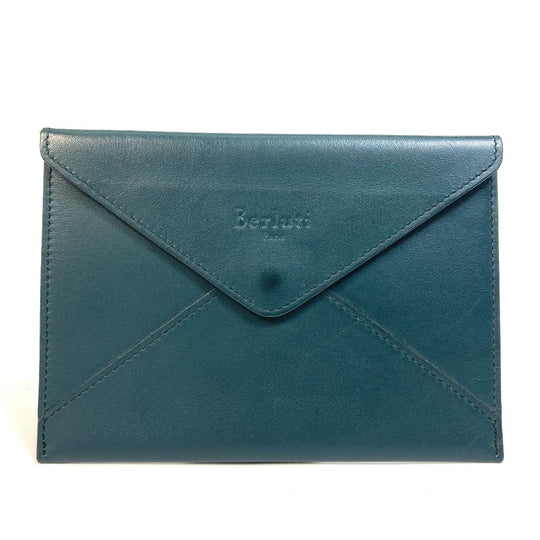 Berluti Pouch leather Green flat multi case logo Women Used Authentic