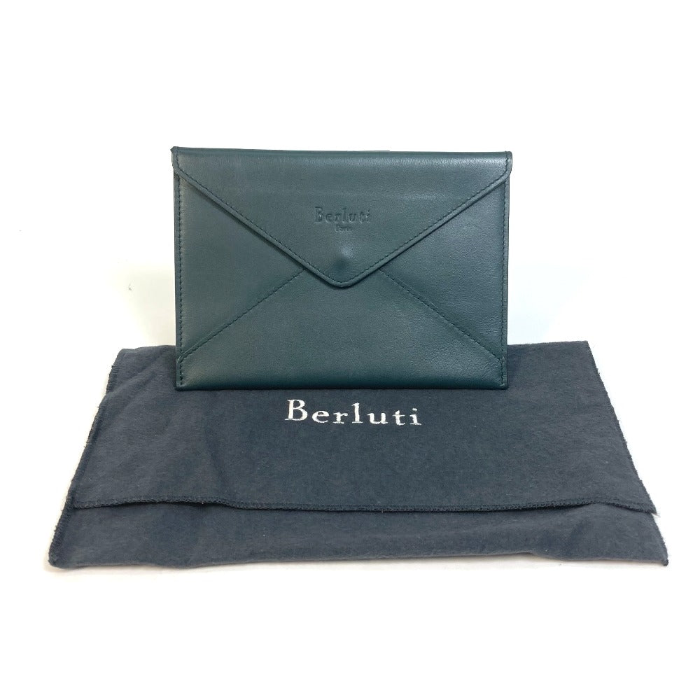 Berluti Pouch leather Green flat multi case logo Women Used Authentic