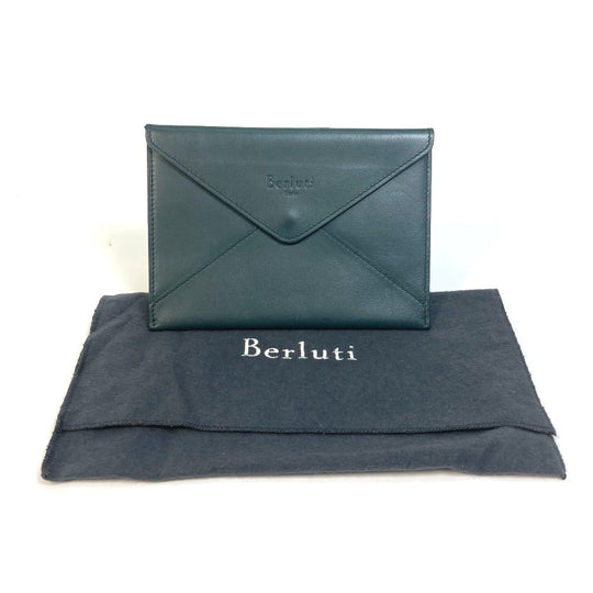 Berluti Pouch leather Green flat multi case logo Women Used Authentic