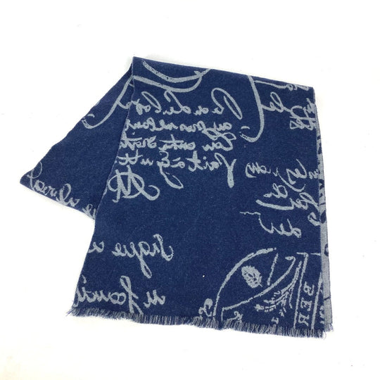 Berluti Scarf wool Navy By color logo calligraphy mens Used Authentic